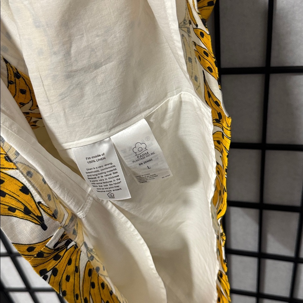 FARM Rio White Spotted Bananas Mini Dress L Linen Sweetheart Button Front - Picture 7 of 15